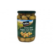 TUKAS GREEN OLIVES STUFFED WITH RED PEPPER PASTE 400G